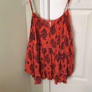 Orange Off-the-shoulder Top with Floral Pattern!